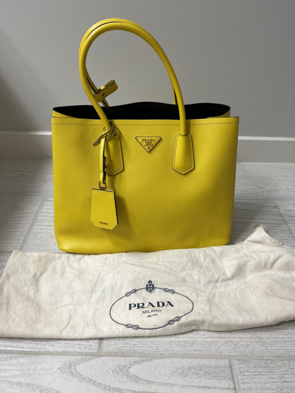 Prada Saffiano Leather Yellow Double Handle Tote - Picture 9 of 9